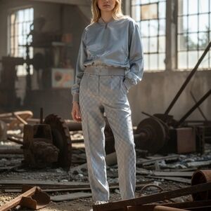 VTG Blue Silver Rose Gold Bomber Jacket and Pants Set 80s Retro Sport Leisure